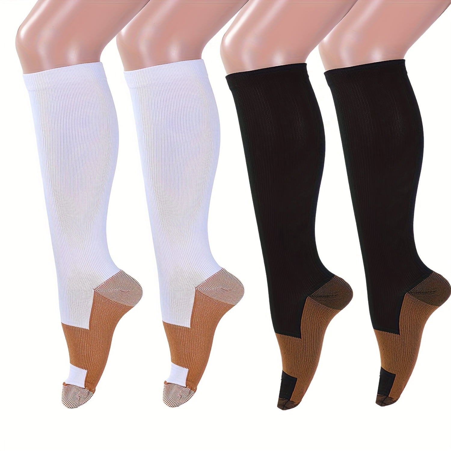 4 Pairs Pairs Compression Socks for Men Women Knee Support Hose Medias De Compresión Para Mujer Accessories for Work Leg Long Compression Stockings Pregnancy Maternity Travel B