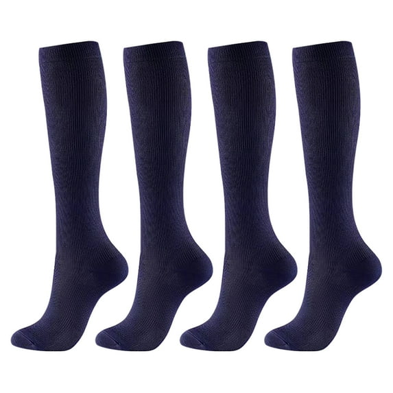 4 Pairs Compression Socks for Men and Women, Graduated Support Stockings for Athletic Performance, Recovery, Flight, and Travel Use, Navy, Size M