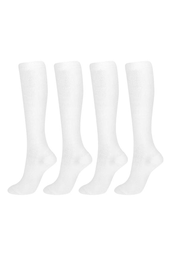 4 Pairs Compression Socks for Men and Women, Graduated Support Stockings for Athletic Performance, Recovery, Flight, and Travel Use, White, Size M