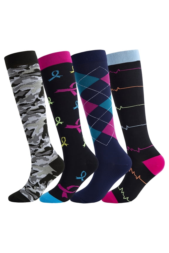 4 Pairs Compression Socks for Women & Men Circulation 15-20 mmHg - Better Blood Flow, Swelling , Best Support for Medical, Running, Nursing