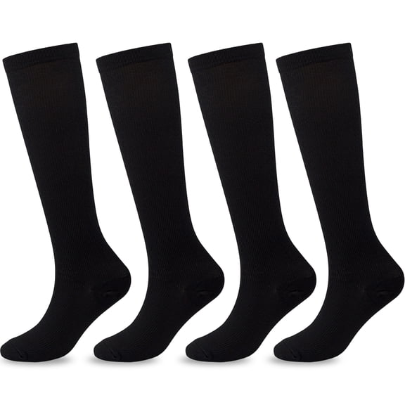 4 Pairs Compression Socks for Women and Men, Knee High Athletic Support Socks for Running, Sports, Travel, Nurses, Graduated Compression Stockings