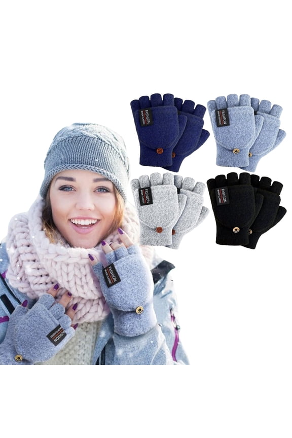 4 Pairs Convertible Fingerless Gloves with Mitten Cap - Thermal Knitted Gloves for Men & Women, Keep Warm, Not Easy To Fade and Break,Ideal for Winter Outdoor Activities
