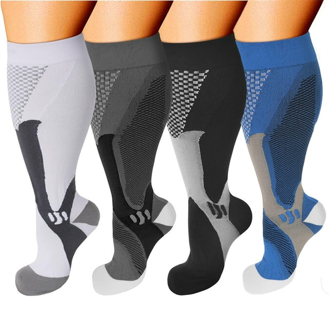 4 Pairs Copper Compression Socks for Plus Size Women & Men Circulation