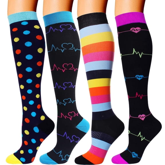 4 Pairs Copper Compression Socks for Women & Men Circulation 15-20 mmHg - Better Blood Flow, Swelling , Best Support for Medical, Running, Nursing