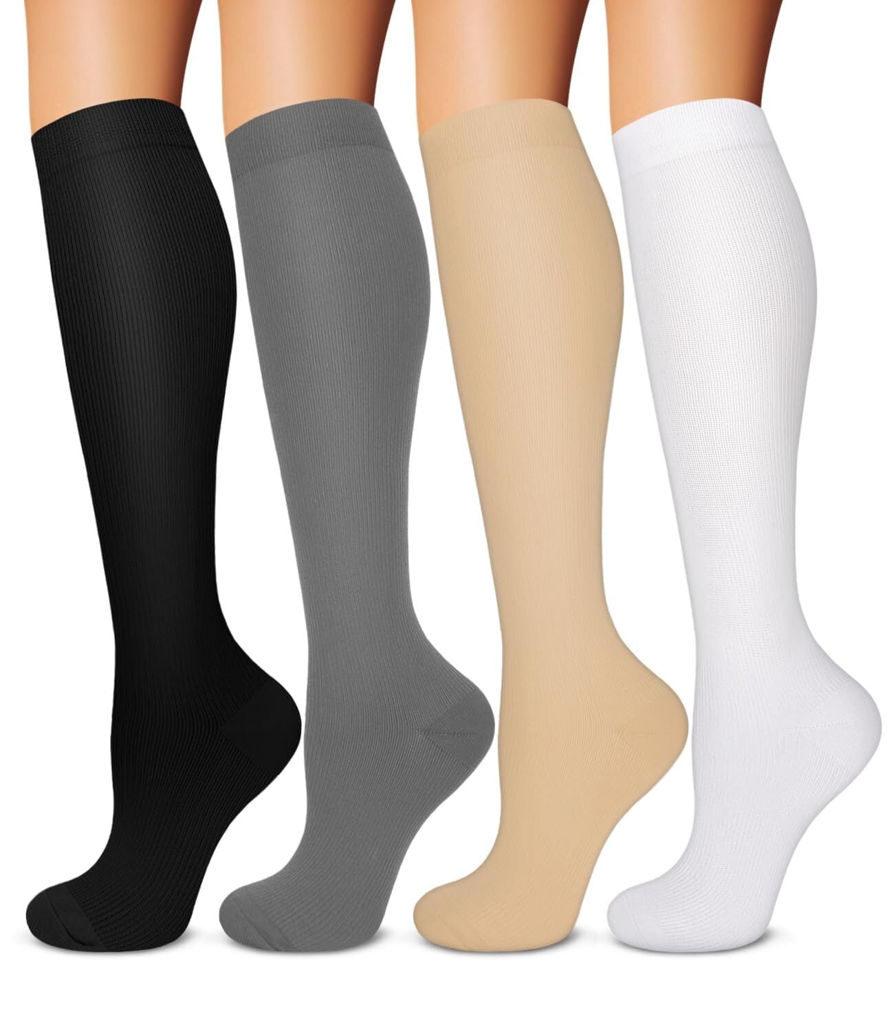 4 Pairs Copper Compression Socks for Women & Men Circulation 1520 mmhg