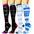 thumbnail image 1 of 4 Pairs Copper Compression Socks for Women & Men Circulation 15-20 mmhg - Better Blood Flow, Swelling, Best Support for Medical, Running, Nursing, 1 of 6