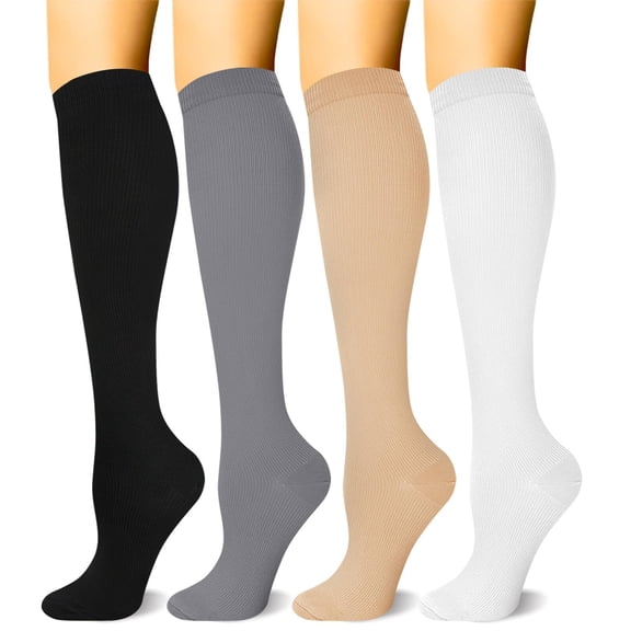 4 Pairs Copper Compression Socks for Women & Men Circulation 15-20 mmhg - Better Blood Flow, Swelling, Best Support for Medical, Running, Nursing
