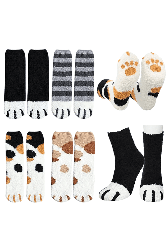 4 Pairs Coral Velvet Socks, Soft Comfortable Women's Socks, Thickened and Plush for Autumn and Winter, Home Sleeping Socks, Floor Cat Claw Socks