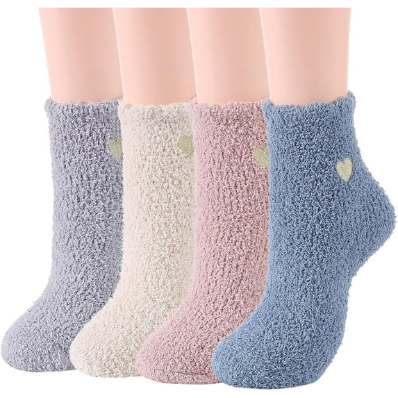 4 Pairs Cozy Fuzzy Socks for Women Non Slip Socks Slipper Socks Fluffy Socks Hospital Socks with Grips for Women Sleep