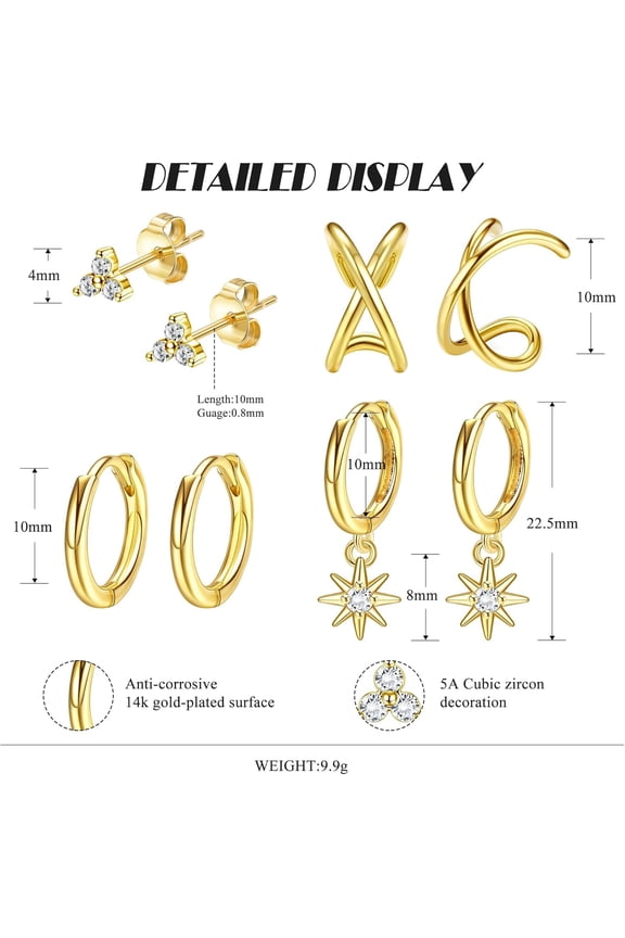 4 Pairs Dainty Gold Stud Earrings For Women 14K Gold Plated Earring Sets For Ltiple Piercing Hypoallergenic Small Hoop Earring Stack Sensitive Earrings Stackable Hoops Earings Set For Cartil[Z4279]
