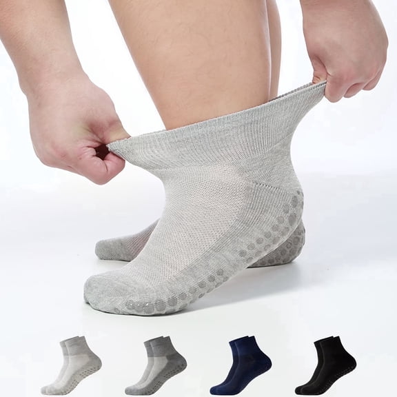 4 Pairs Loose Cuff Socks for Men & Women, Non-Binding Short Socks with Anti-Slip, for Swollen Ankle,Edema, Pregnant Women (Black/Light Gray/Navy/Dark Gray)