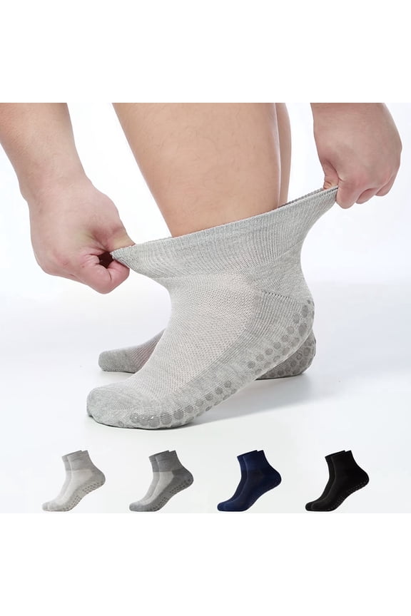 4 Pairs Loose Cuff Socks for Men & Women, Non-Binding Short Socks with Anti-Slip, for Swollen Ankle,Edema, Pregnant Women (Black/Light Gray/Navy/Dark Gray)