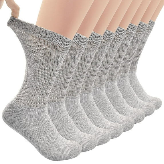 4 Pairs Diabetic Socks for Men Women, Circulator Socks Cotton Crew Socks Loose Non Binding Extra Wide Top Neuropathy Socks