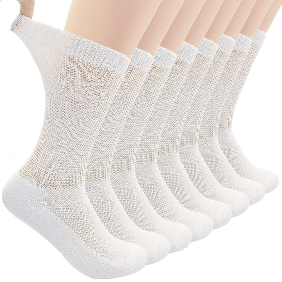 4 Pairs Diabetic Socks for Men Women, Circulator Socks Cotton Crew Socks Loose Non Binding Extra Wide Top Neuropathy Socks