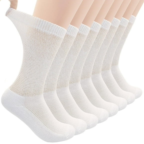 4 Pairs Diabetic Socks for Men Women, Circulator Socks Cotton Crew Socks Loose Non Binding Extra Wide Top Neuropathy Socks