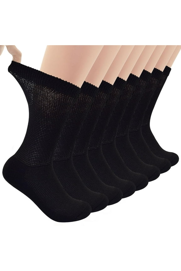 4 Pairs Diabetic Socks for Men Women, Circulator Socks Cotton Crew Socks Loose Non Binding Extra Wide Top Neuropathy Socks