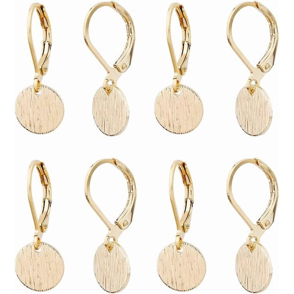 4 Pairs Disc Dangle Earrings 9mm Golden Circle Disc Coin Earring Brass Leverback Earrings Flat Brushed Drop Earring for DIY Making