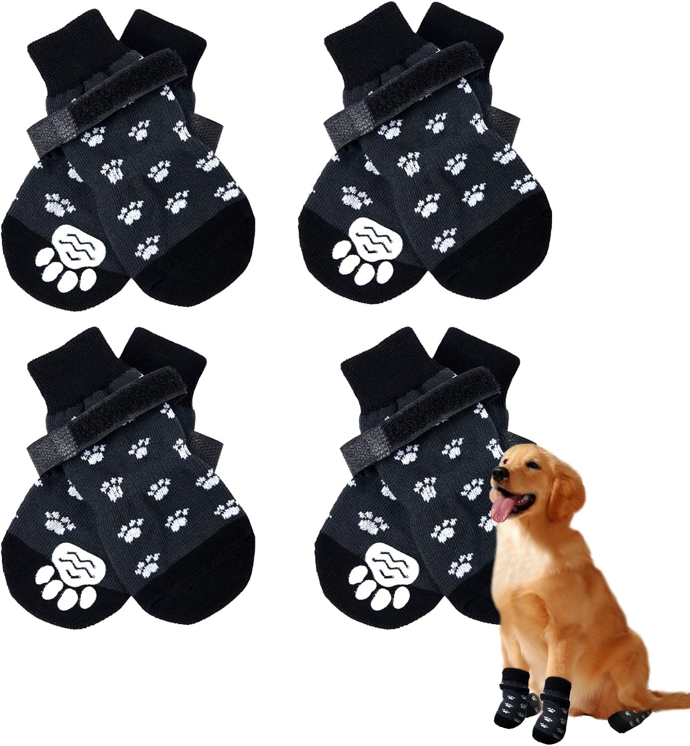 4 Pairs Dog Socks, 7.2x2.7 Inch Dog Socks with Straps Dog Socks with Grips AntiSlip Dog Socks