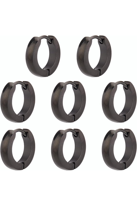 4 Pairs Electrophoresis Black Huggie Hoop Earrings 12 mm Stainless Steel Small Sleeper Cartilage Earrings Hypoallergenic Thick Earrings for Women and Men