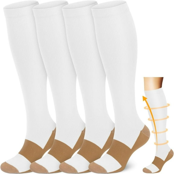 (4 Pairs) FORIEVIC Compression Socks Knee High 20-30mmHg Graduated Support Mens Womens S-XXL