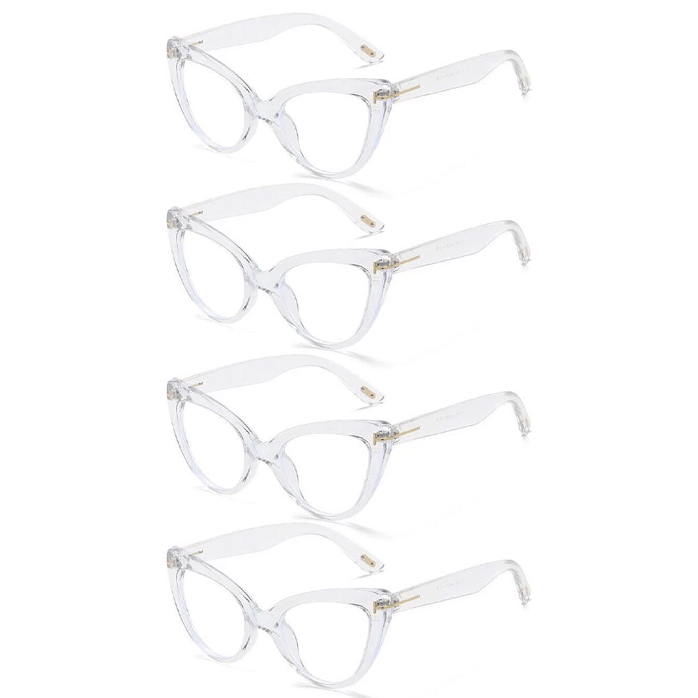 4 Pairs of Fashion Transparent Thick Oversized Cat Eye Reading Glasses 3.50 for Women, Classic Anti-blue Light Readers Presbyopic Glasses +3.50 Strength