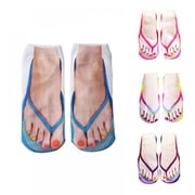 4 Pairs Flip Flop Socks for Women Novelty Funny 3D Pattern Manicure Print Ankle Socks Low Cut Personalized Running Socks