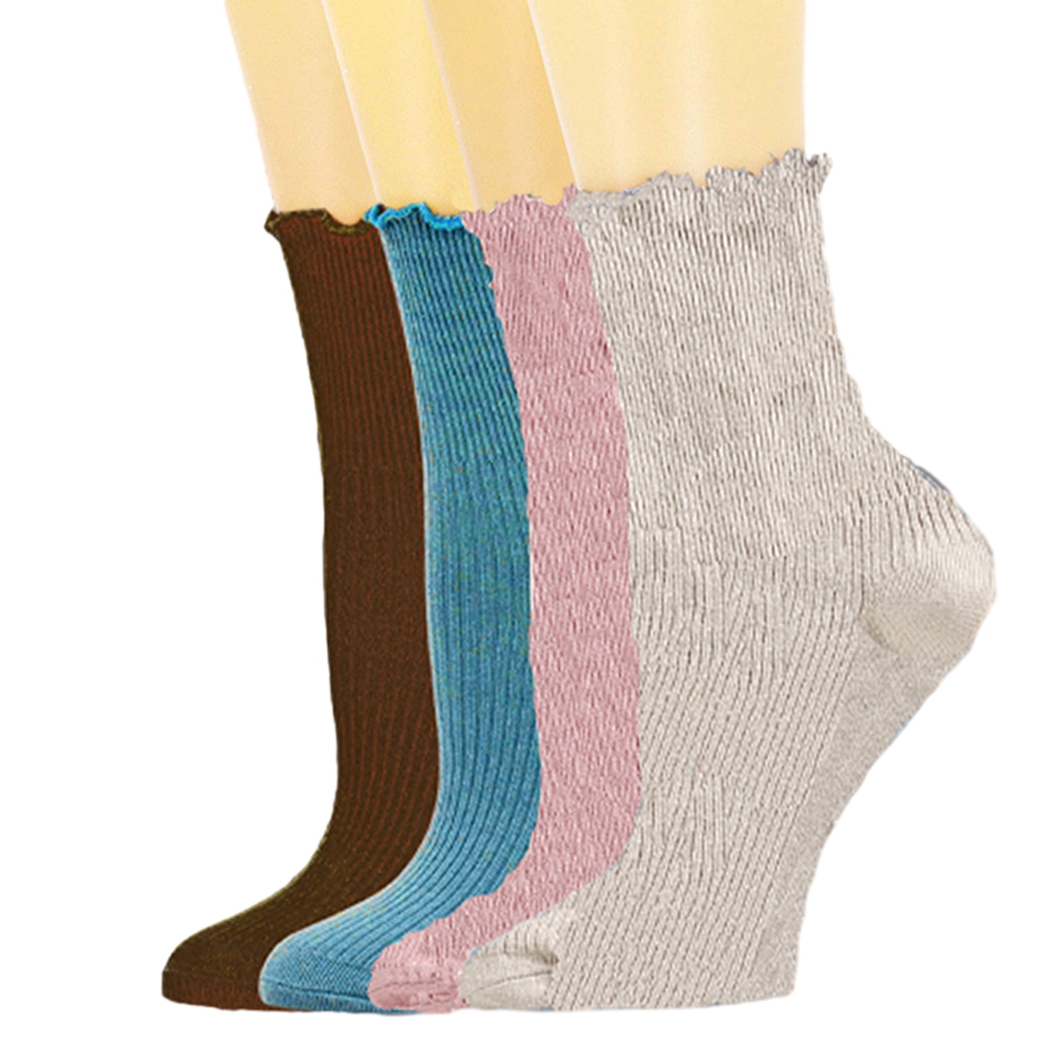 1-12 Pairs Women Socks Ruffle Turn-Cuff Ankle Casual Socks Plain