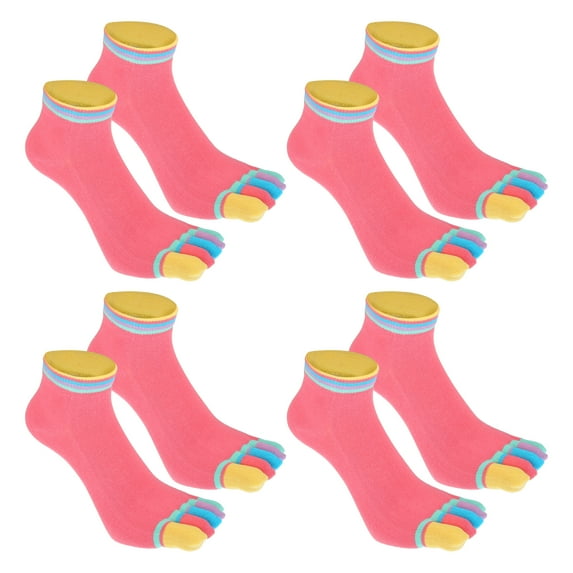 4 Pairs Full Finger Toe Socks Men Women Non Slip Sticky Five Finger Socks for Exercise Mutlicolor Rose Red
