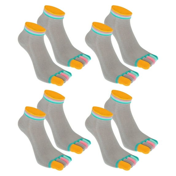 4 Pairs Full Finger Toe Socks Men Women Non Slip Sticky Five Finger Socks for Sport Exercise Yoga Mutlicolor Gray