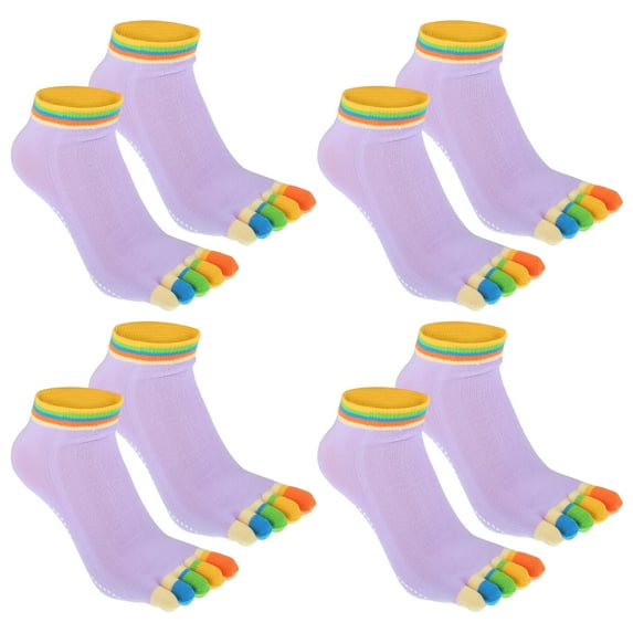 4 Pairs Full Finger Toe Socks Men Women Non Slip Sticky Five Toe Socks for Sport Daily Fit Mutlicolor Light Purple