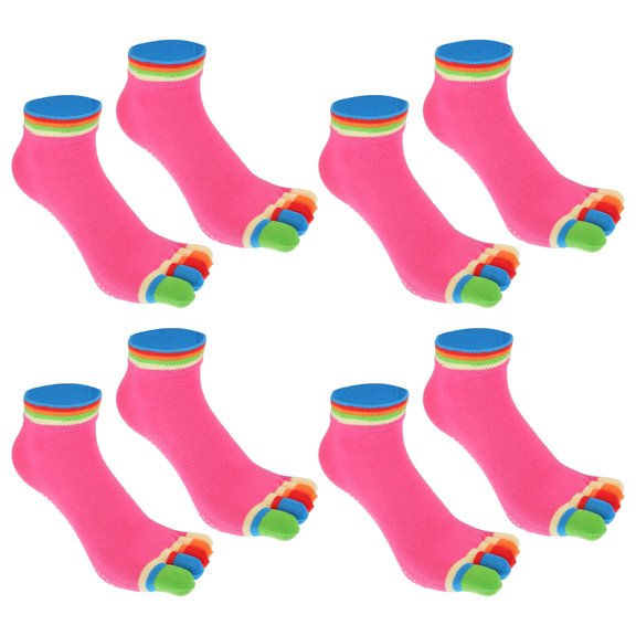 4 Pairs Full Finger Toe Socks Men Women Non Slip Sticky Five Toe Socks for Sport Daily Fit Mutlicolor Rose Red
