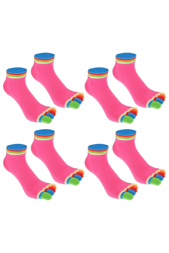 4 Pairs Full Finger Toe Socks Men Women Non Slip Sticky Five Toe Socks for Sport Daily Fit Mutlicolor Rose Red