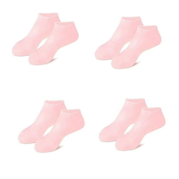 4 Pairs Full Foot Moisturizing Anti-Cracking Silicone Socks, Foot Protectors to Prevent Heel Dryness, Beach Socks,Pink