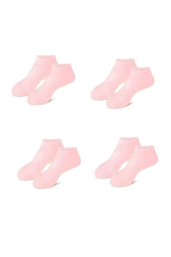 4 Pairs Full Foot Moisturizing Anti-Cracking Silicone Socks, Foot Protectors to Prevent Heel Dryness, Beach Socks,Pink