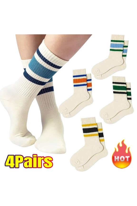 4 Pairs Fun Novelty Retro Striped Crew Socks For Women Sporty Calf Casual Cotton Tube Socks Women