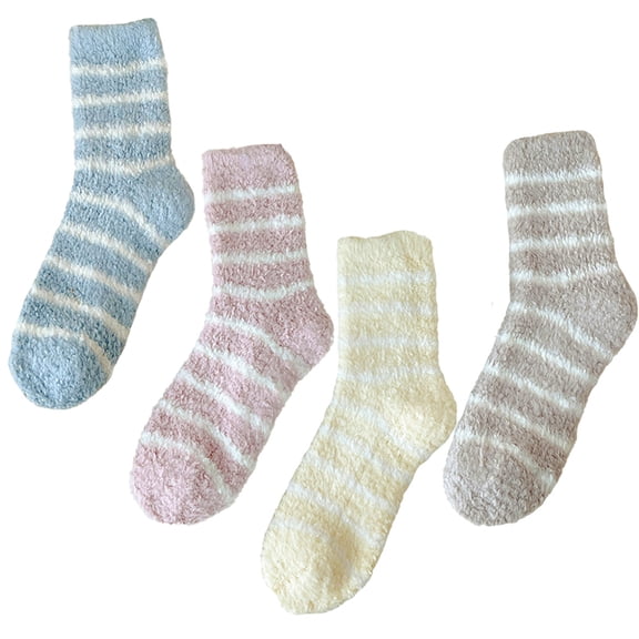 4 Pairs Fuzzy Socks for Women, Soft Comfy Cozy Fluffy Thick Winter Warm Coral Fleece，Style 1