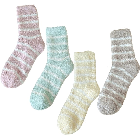 4 Pairs Fuzzy Socks for Women, Soft Comfy Cozy Fluffy Thick Winter Warm Coral Fleece，Style 2