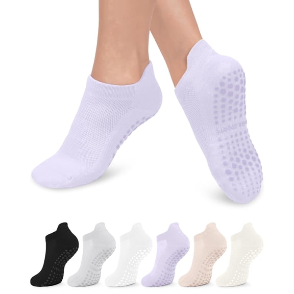 YOMYM 6 Pairs Pilates Socks for Women Non Slip Grip Socks Yoga Socks Ankle Grippy Socks Woman