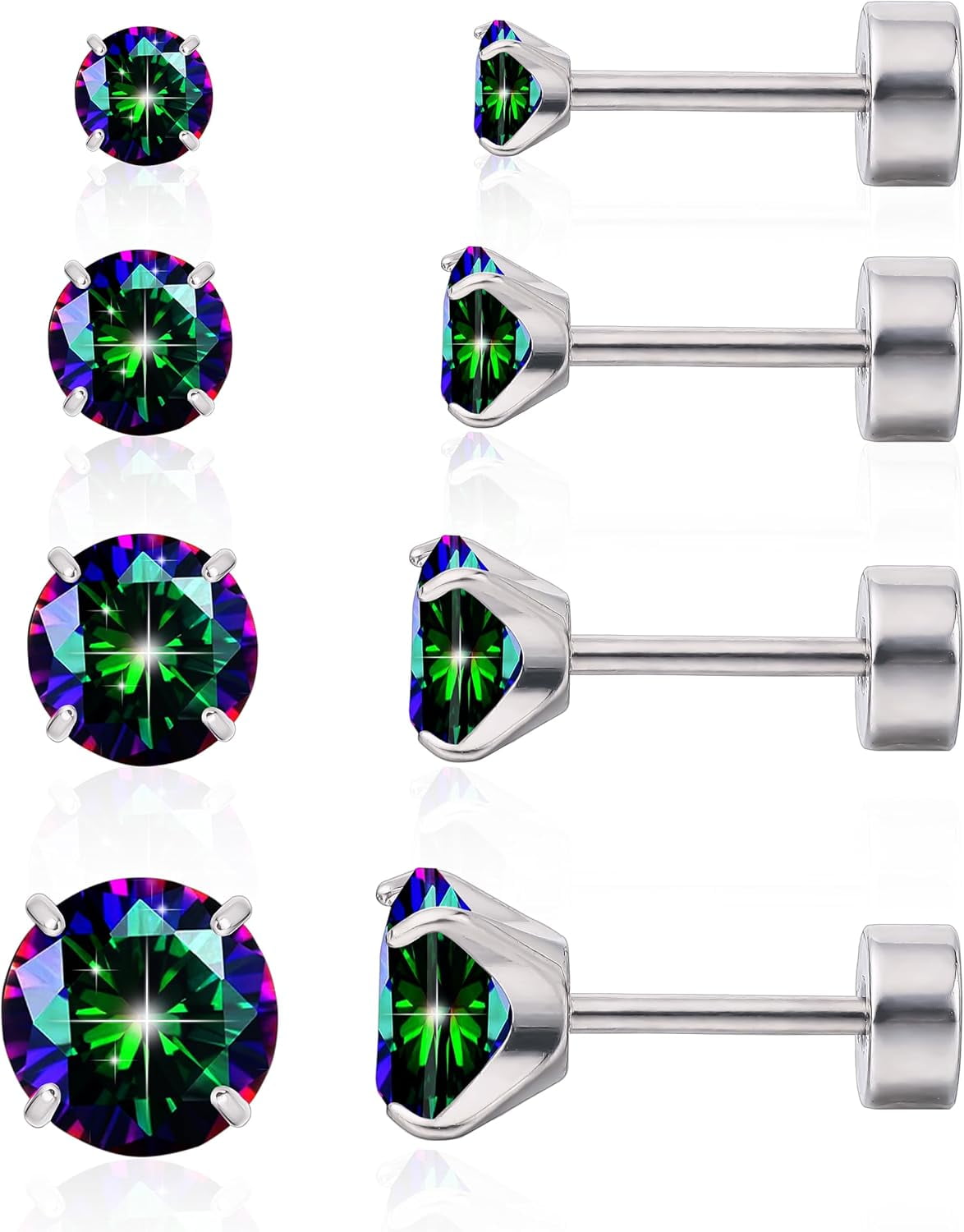 Threadless Nose Studs 20G/18G/16G – Titanium Flat Back Push-in Studs With Cubic Zirconia, Hypoallergenic