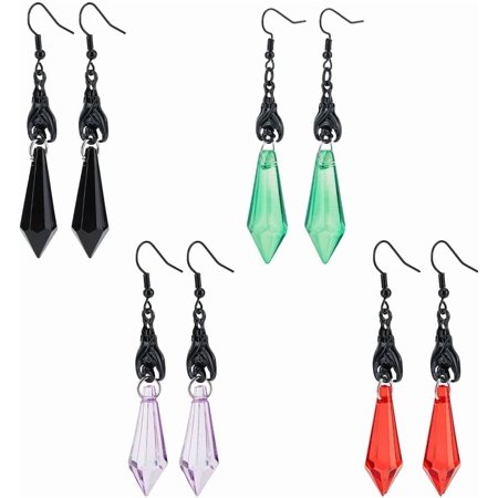 4 Pairs Geometric Dangle Earrings for Women Gothic Dark Bat Dangle Earrings Red Black Green Clear Bat Earrings Acrylic Imitation Gemstone Dangle Earrings Jewelry Punk Rock