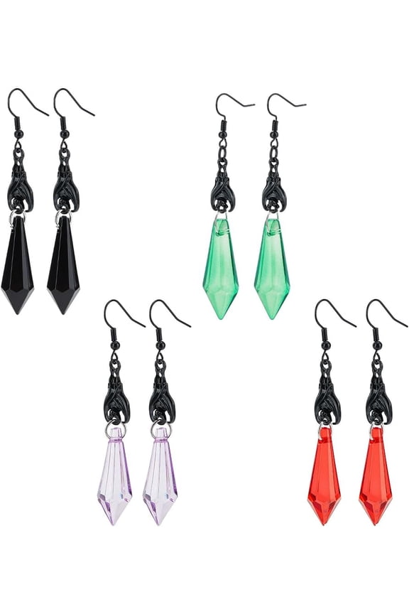 4 Pairs Geometric Dangle Earrings for Women Gothic Dark Bat Dangle Earrings Red Black Green Clear Bat Earrings Acrylic Imitation Gemstone Dangle Earrings Jewelry Punk Rock