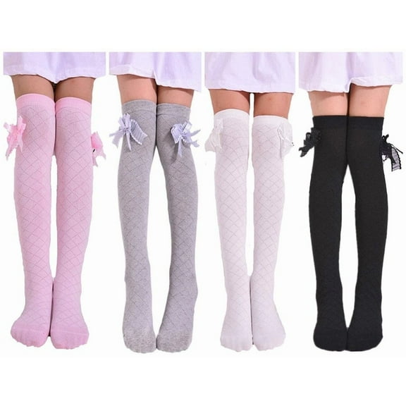 4 Pairs Girl's Knee High Socks Over Calf Kids Overknee Stockings