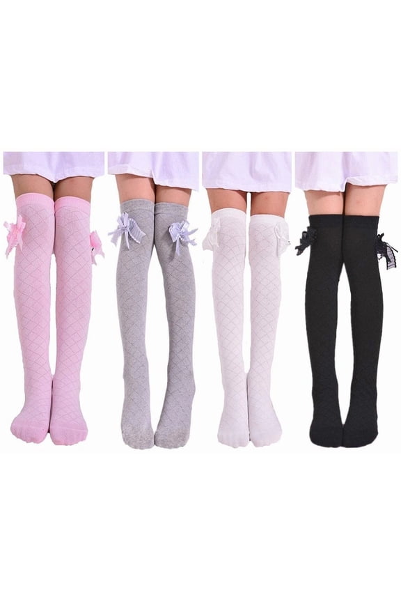 4 Pairs Girl's Knee High Socks Over Calf Kids Overknee Stockings