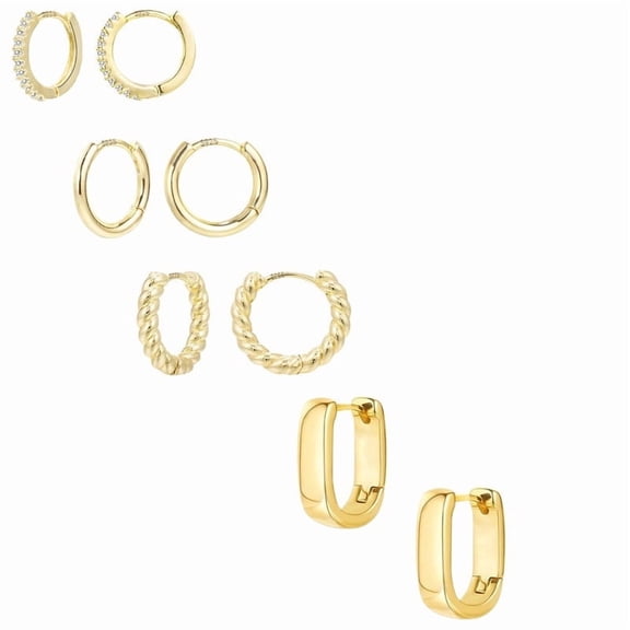 4 Pairs 14K Gold Plated Small Hoop Earrings for Women, Hypoallergenic Lightweight Huggie Hoop Earrings Jewelry Gift Set
