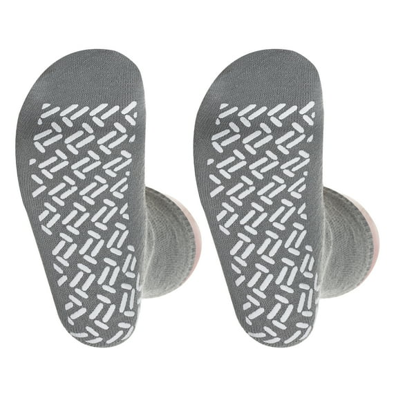 4 Pairs Grey Non Skid Hospital, Yoga, Pilates, Gripper Slipper Socks Men's or Women Mid Calf Size XXL