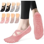 4 Pairs Grip Pilates Socks, Yoga Socks for Women Non Slip, Reformer Pilates Sock for Pilates, Ballet, Barre, Yoga, Dance