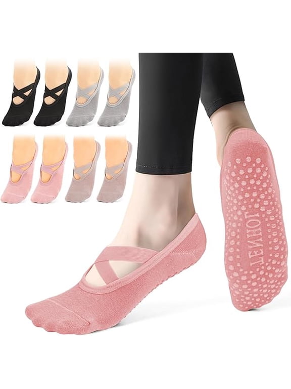 4 Pairs Grip Pilates Socks, Yoga Socks for Women Non Slip, Reformer Pilates Sock for Pilates, Ballet, Barre, Yoga, Dance