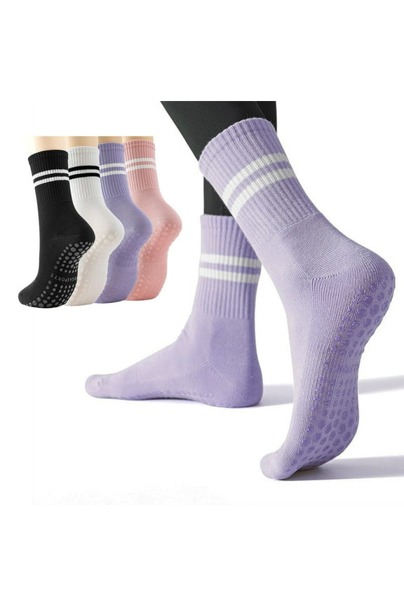 4 Pairs Grip Socks for Women Non-Slip Yoga Pilates Socks with Sticky Soles