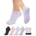 thumbnail image 1 of 4 Pairs Grippy Pilates Socks for Women - Non Slip Grip Socks for Yoga, Barre, Hospital, Barefoot, One Size Fits Most, 1 of 6