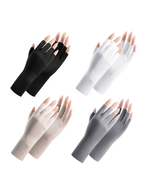 4 Pairs Half Finger Sun Gloves Ice Silk Knit Breathable Thin Gloves with Anti Chafing Knuckle Design for Summer Driving Cycling Golf Outdoor A